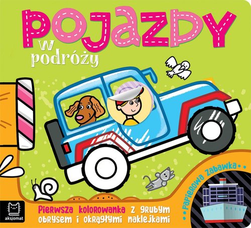 Image of Pojazdy w podróży Pierwsza kolorowanka z grubym obrysem i okrągłymi naklejkami
