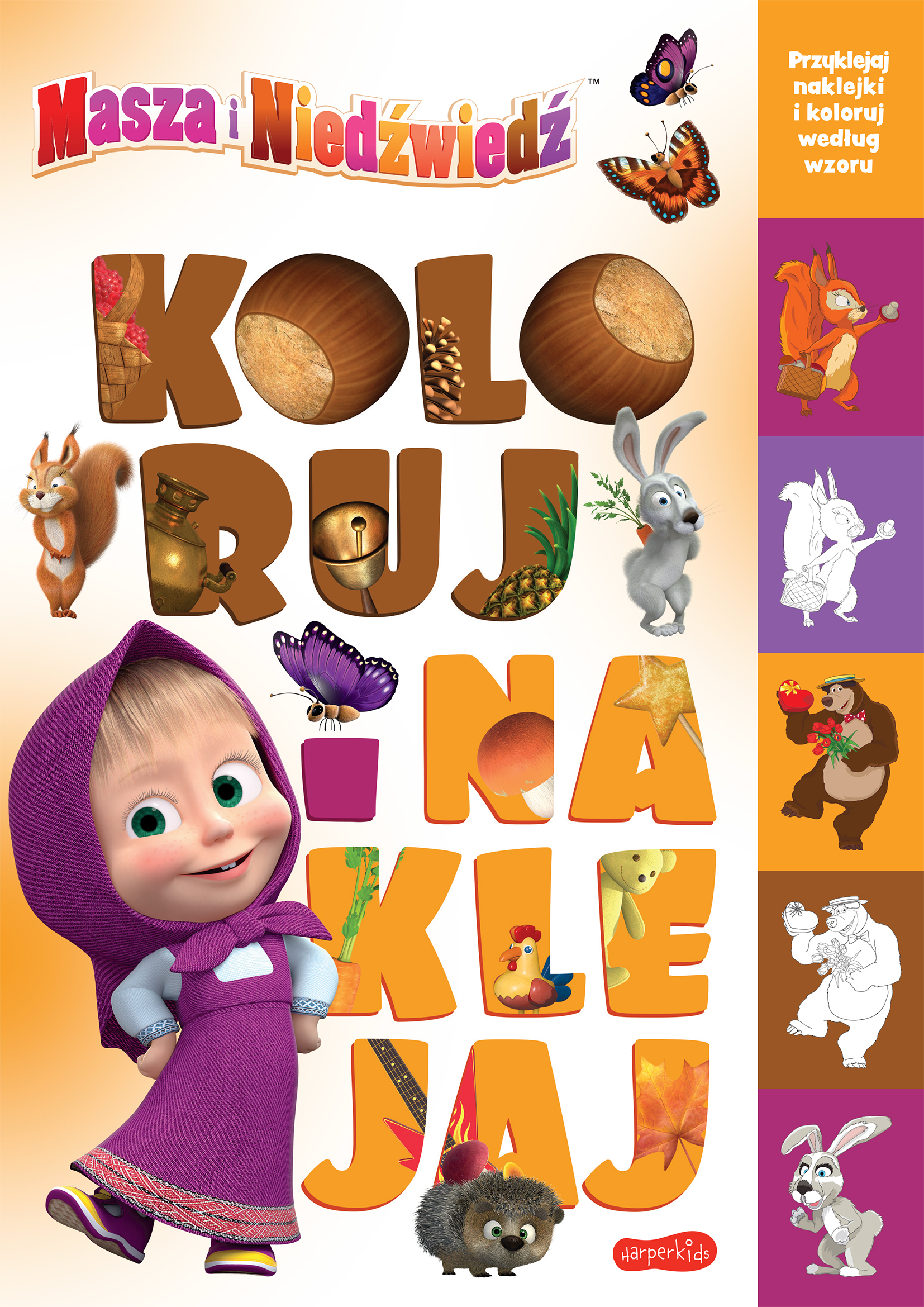 Image of Masza i Niedźwiedź. Koloruj i naklejaj