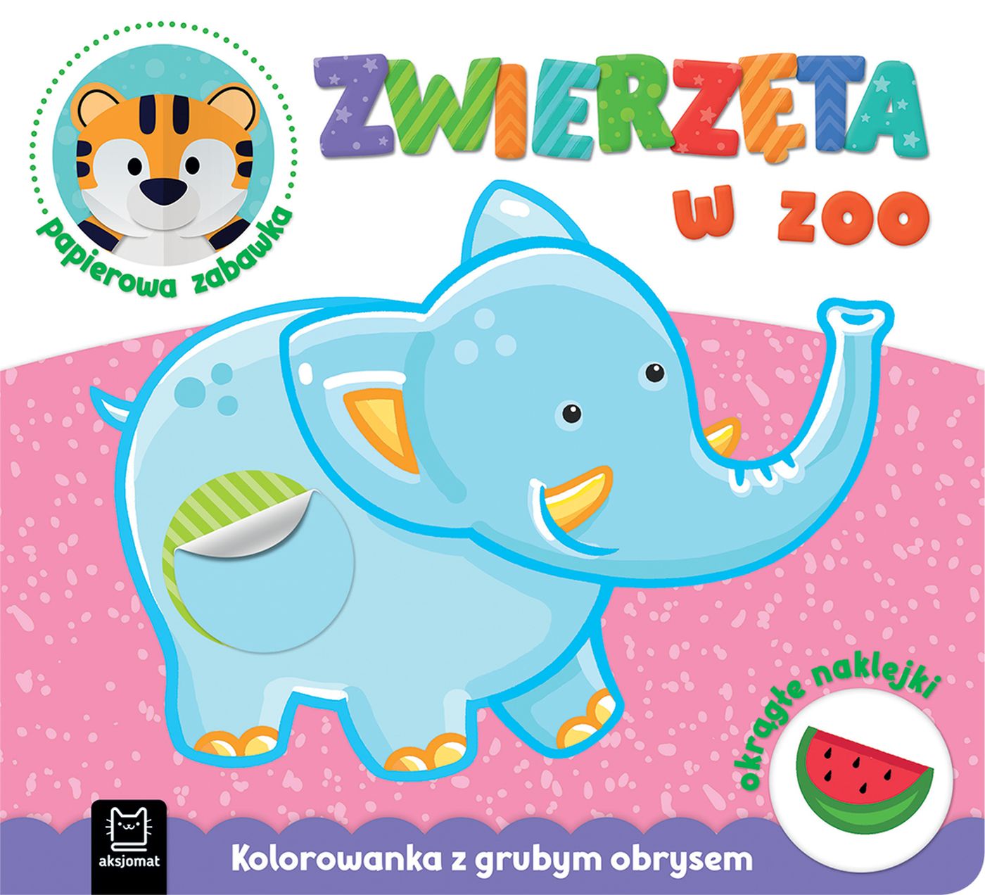 Image of Zwierzęta w zoo. Kolorowanka z grubym obrysem, okrągłe naklejki, papierowa zabawka