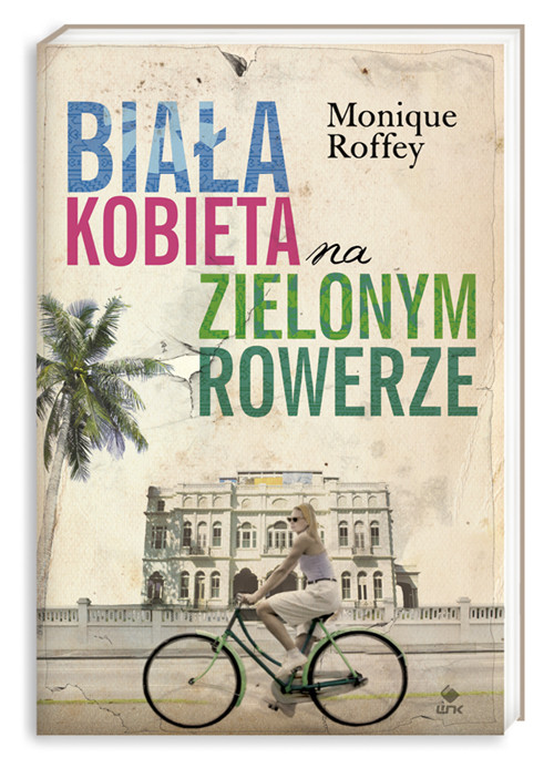 Image of Biała kobieta na zielonym rowerze