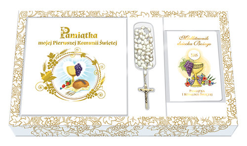Image of Pamiątka I Komunii Świętej Zestaw nr 7 (pamiątka+modlitewnik+różaniec+torba)