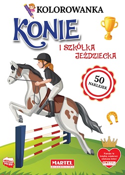 Image of Konie i szkółka jeździecka z naklejkami. Kolorowanka