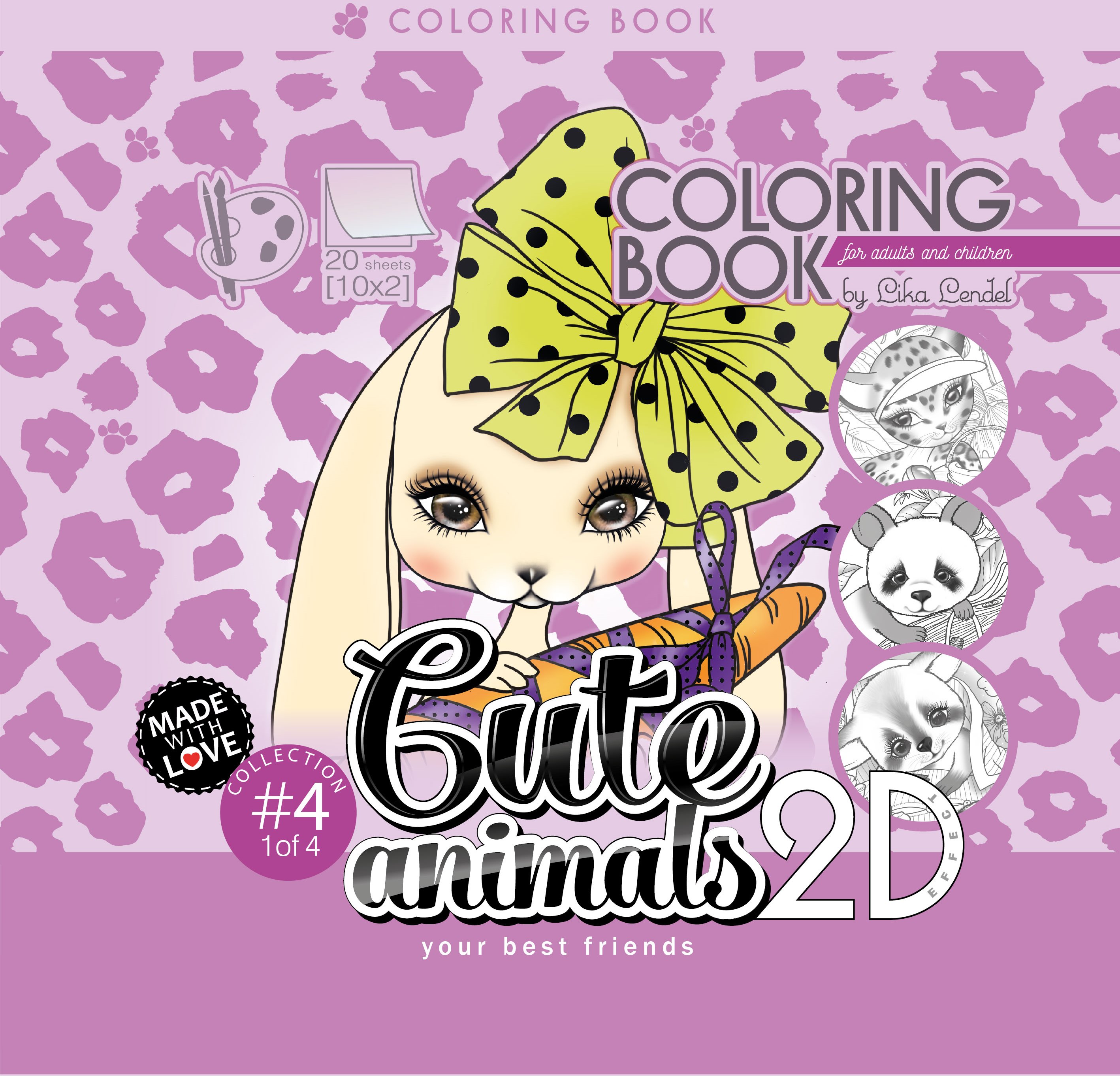 Image of Kolorowanka antystresowa 200x200 20 kartek usztywniana 2D brokat Cute animals 4