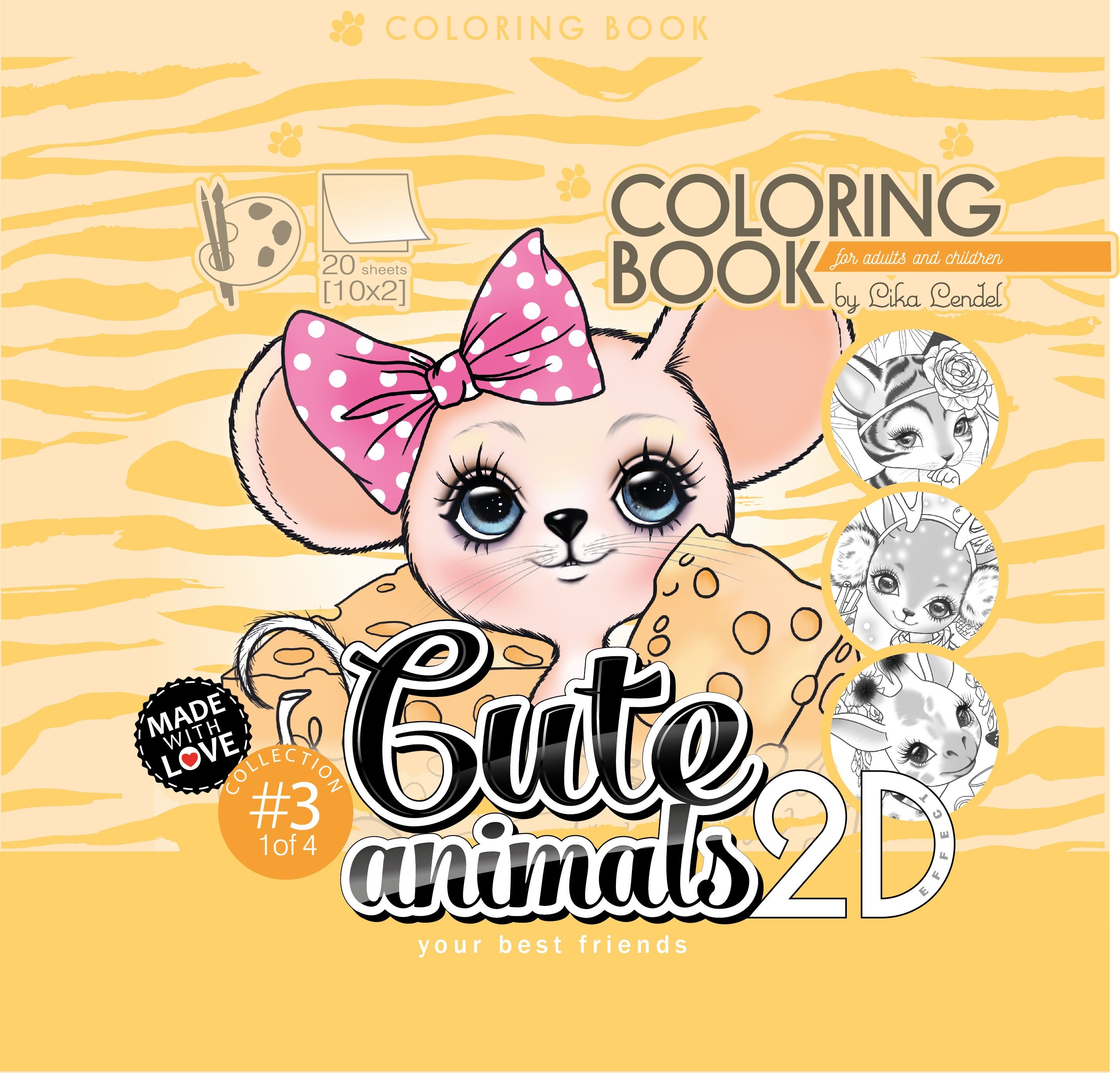 Image of Kolorowanka antystresowa 200x200 20 kartek Usztywniana 2D brokat Cute animals 3