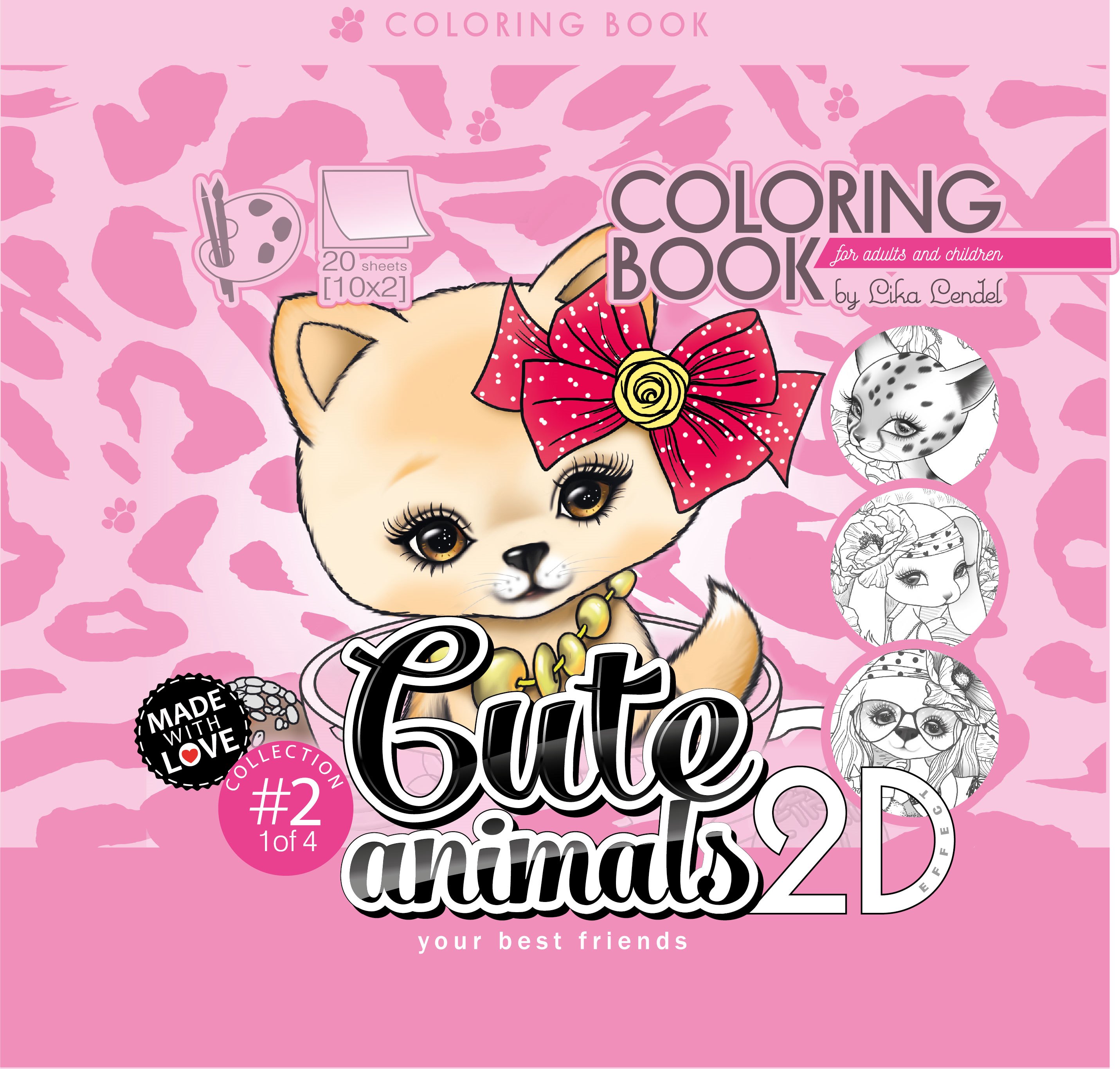 Image of Kolorowanka antystresowa 200x200 20 kartek usztywniana 2D brokat Cute animals 2