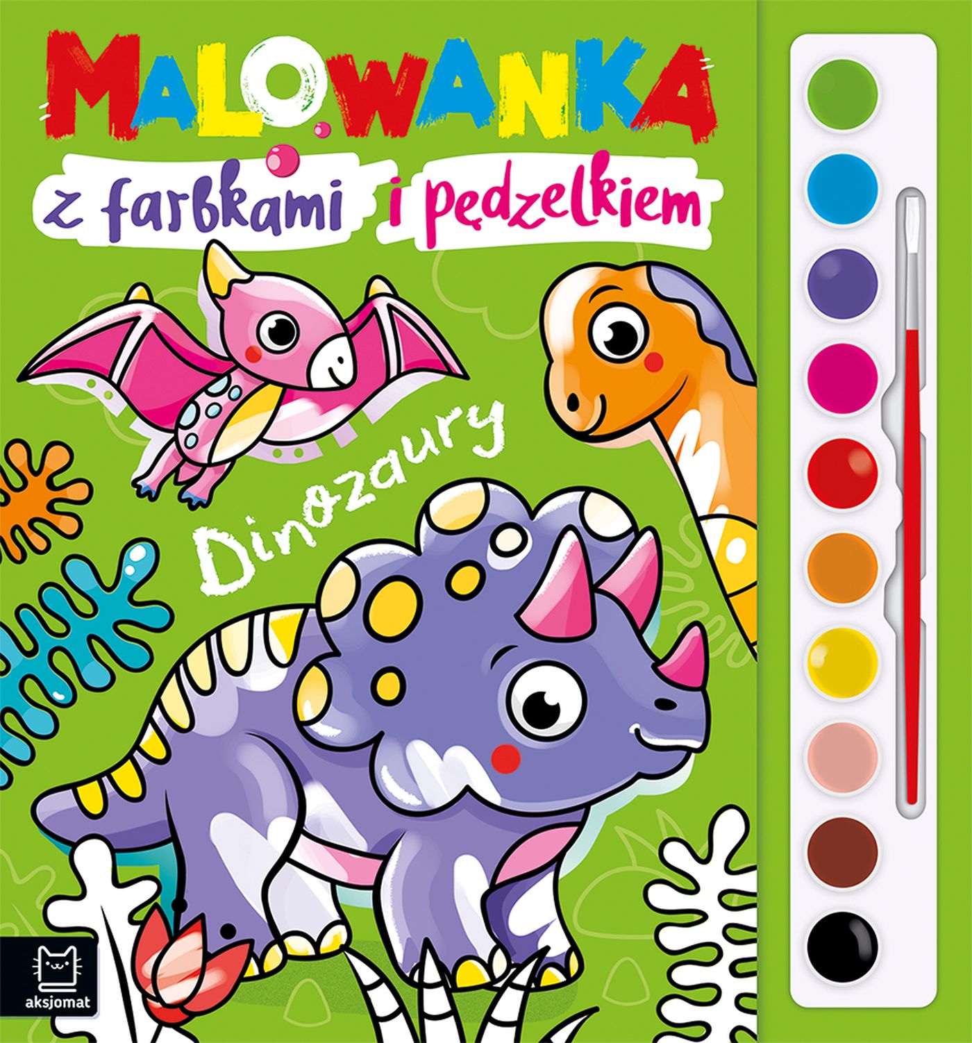 Image of Dinozaury. Malowanka z farbkami i pędzelkiem