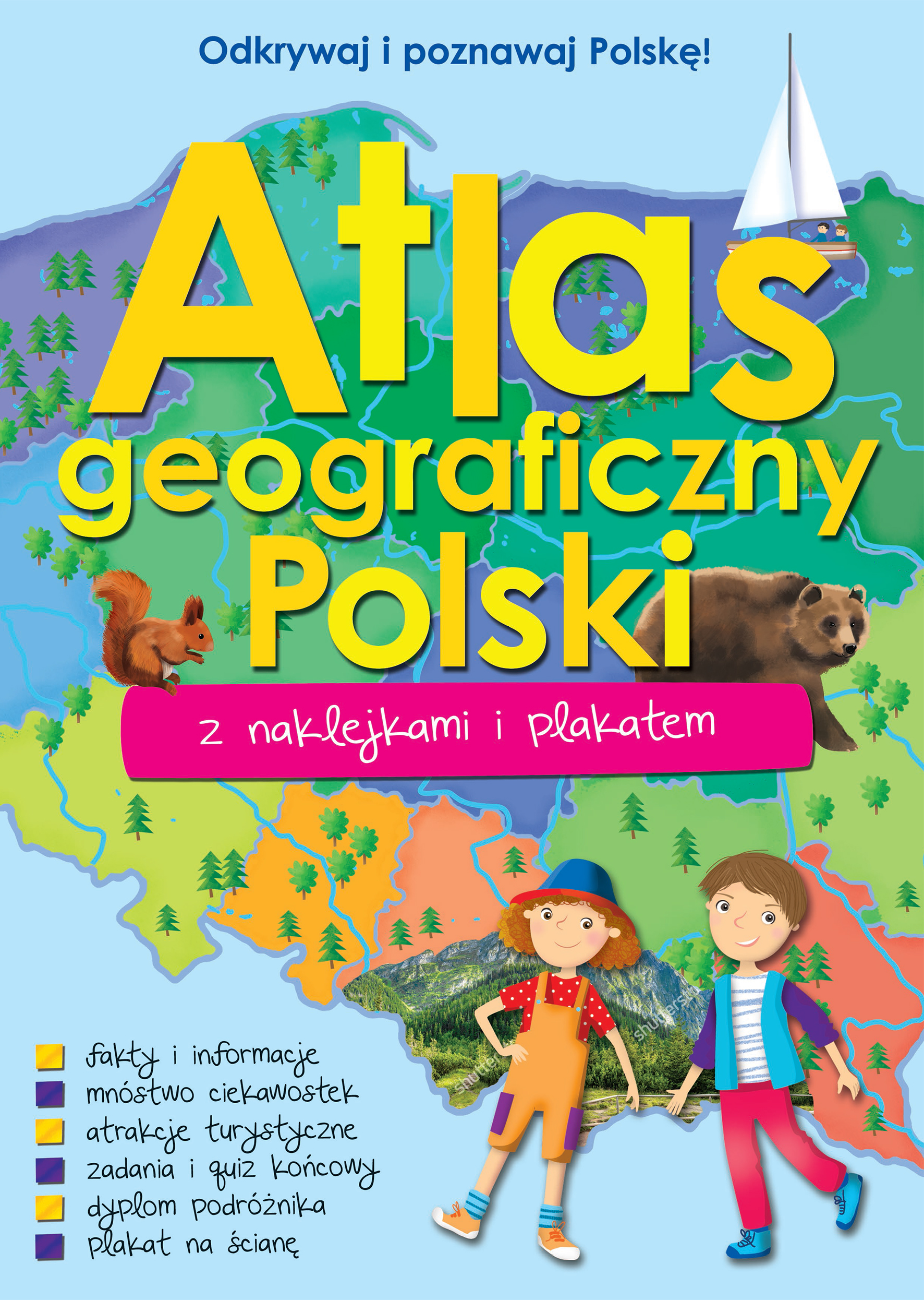 Image of Atlas geograficzny Polski z naklejkami i plakatem